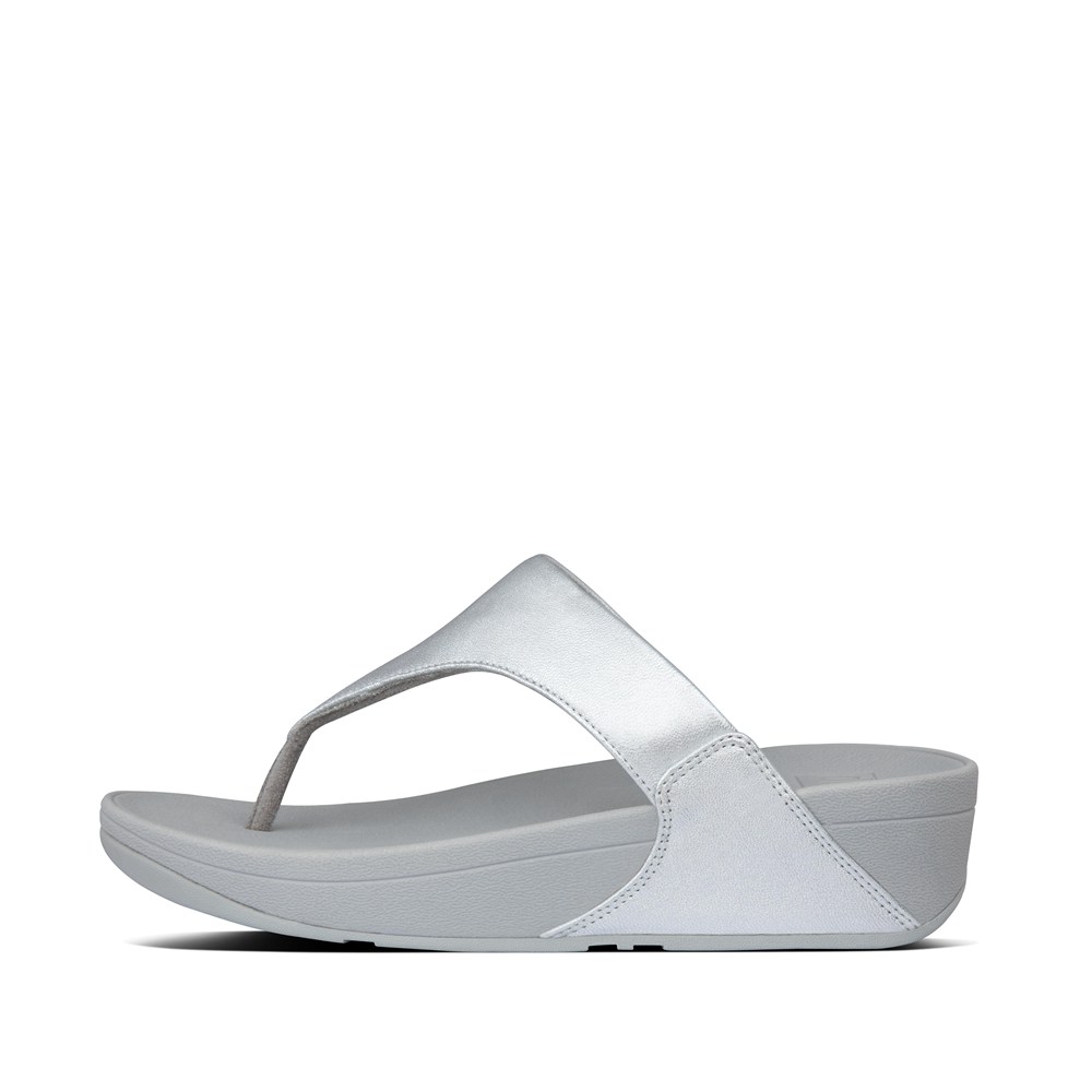 Fitflop Womens Sandals Silver - Lulu Leather Toe-post - 69BGRUVDM